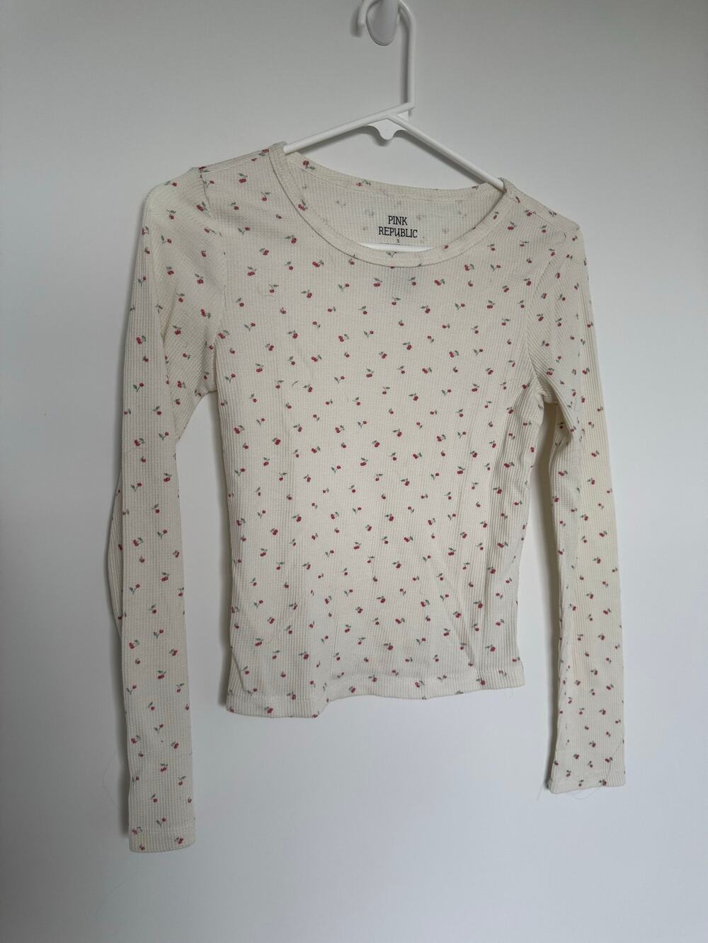 Cherry Print Baby Tee Long Sleeve Crop Top Y2K Coquette Cottagecore Fairy Grunge
